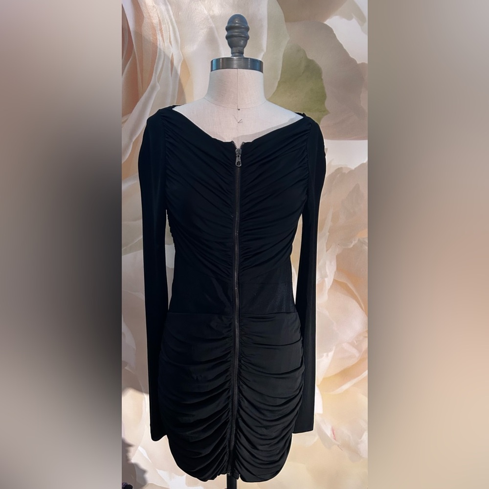 Rag & Bone Black Ruched Front Zip Down Dress, Sz 8